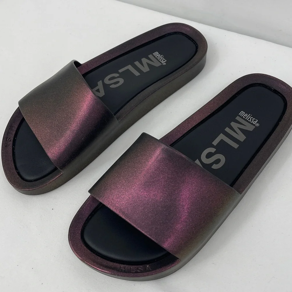 MLSA Melissa Iridescent Plum-Bronze Slide Sandals WOMENS SIZE 7
